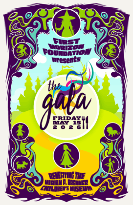 Colorful poster for miriam p. Brenner children's museum gala event, may 15, 2021.