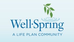 Well-spring community event logo with water ripple and leaf design.